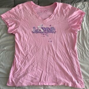 Life is Good Pink LOVE Bunny Rabbit Crusher XL Womens V Neck T Shirt